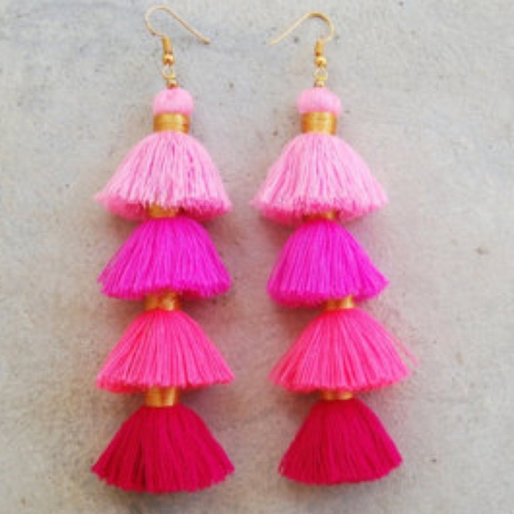 Pink Ombré Fringe Tassel Earrings